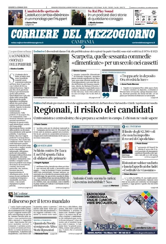 Prima-pagina-corriere del mezzogiorno-del-2025-01-24